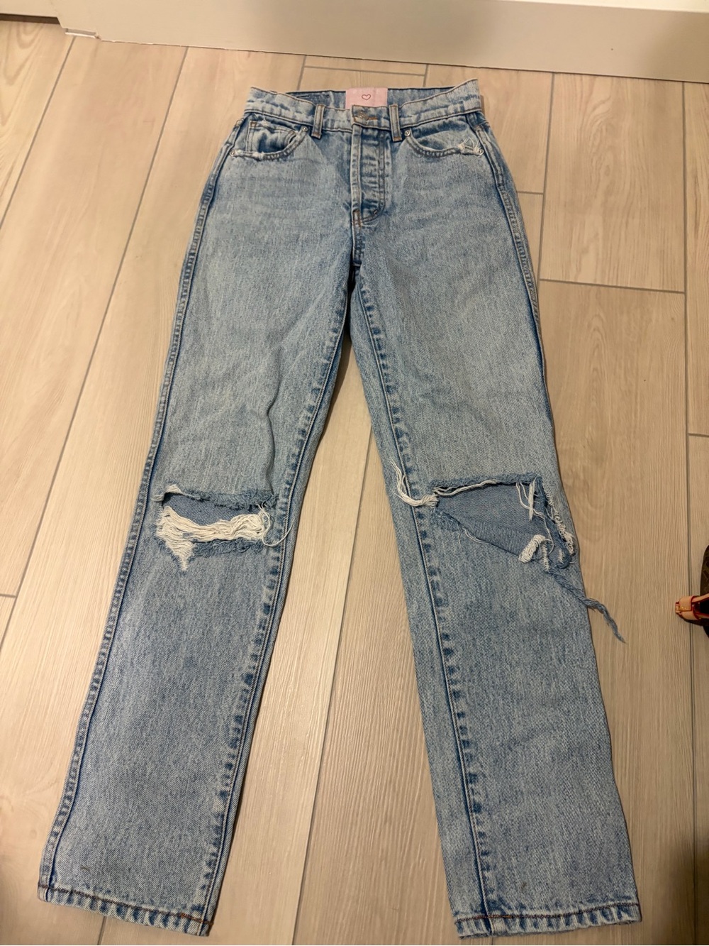 REVICE Light Blue Distressed Straight Leg Jeans